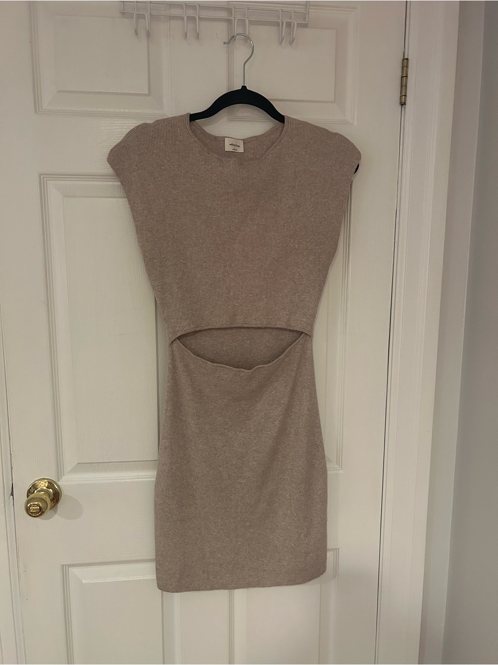 Wilfred Cut Out Knit Mini Dress in Oatmeal - Size Large